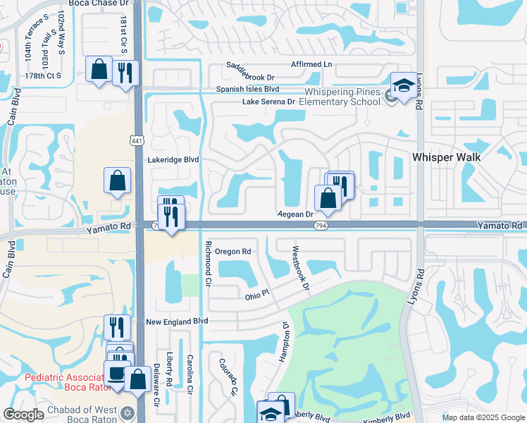 map of restaurants, bars, coffee shops, grocery stores, and more near 9506 Aegean Drive in Boca Raton