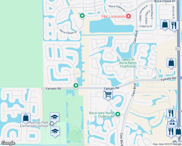 map of restaurants, bars, coffee shops, grocery stores, and more near 18618 Cape Sable Drive in Boca Raton