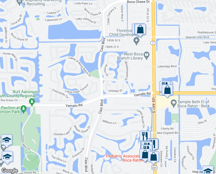 map of restaurants, bars, coffee shops, grocery stores, and more near 10383 Islander Drive in Boca Raton