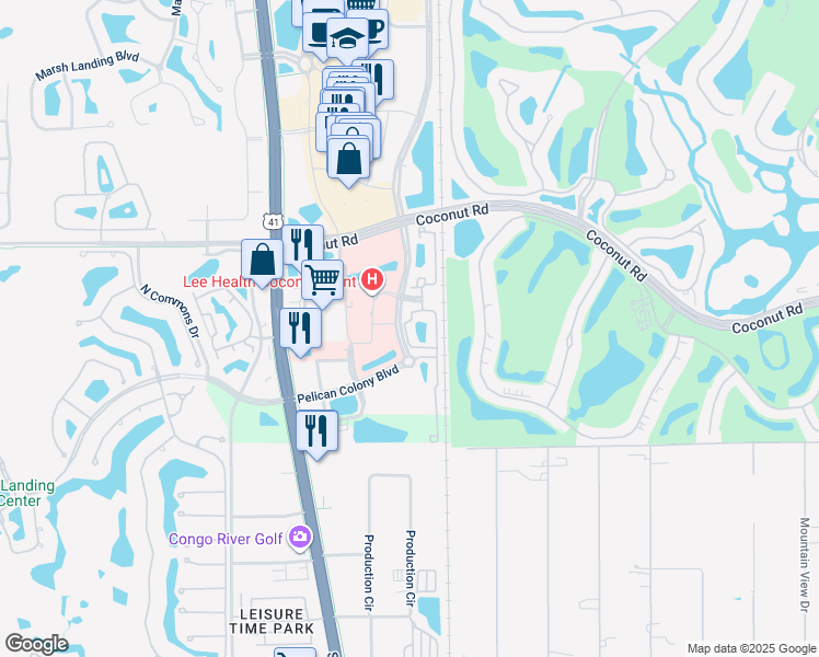 map of restaurants, bars, coffee shops, grocery stores, and more near 8540 Violeta Street in Estero