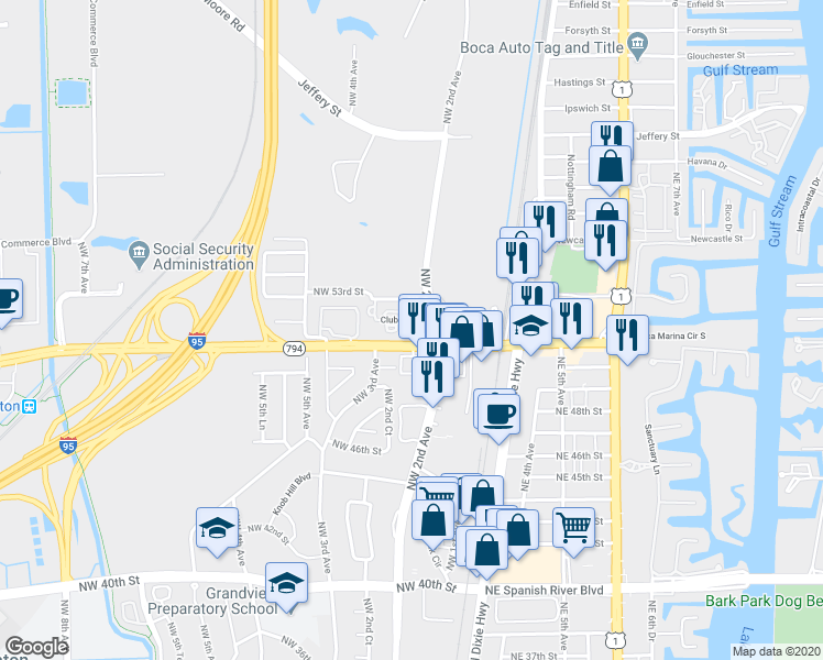 map of restaurants, bars, coffee shops, grocery stores, and more near 400 Club Circle in Boca Raton