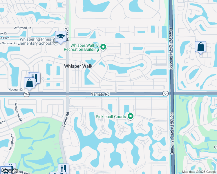 map of restaurants, bars, coffee shops, grocery stores, and more near 8625 Dreamside Lane in Boca Raton