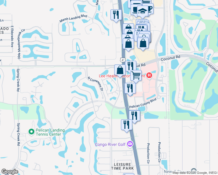 map of restaurants, bars, coffee shops, grocery stores, and more near 23640 Walden Center Drive in Bonita Springs