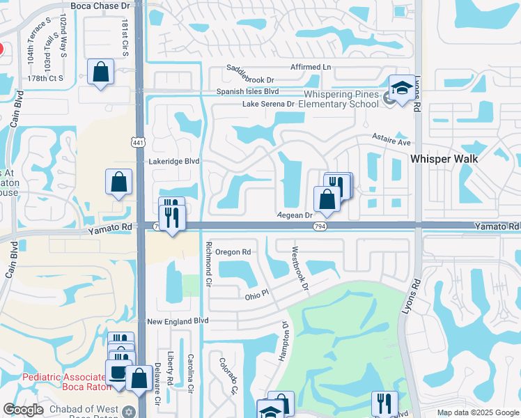 map of restaurants, bars, coffee shops, grocery stores, and more near 9591 Yamato Road in Boca Raton