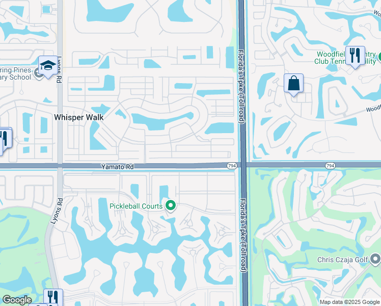 map of restaurants, bars, coffee shops, grocery stores, and more near 8165 Springtree Road in Boca Raton