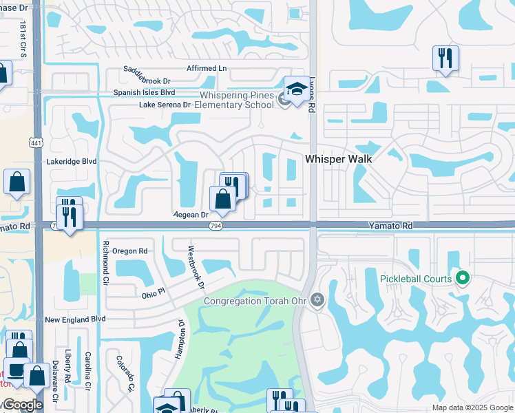 map of restaurants, bars, coffee shops, grocery stores, and more near 18999 Stewart Circle in Boca Raton