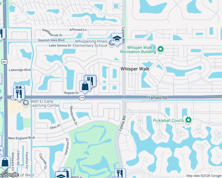 map of restaurants, bars, coffee shops, grocery stores, and more near 2 Haywood Terrace in Boca Raton