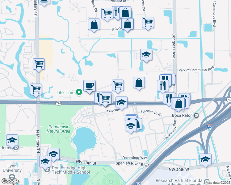 map of restaurants, bars, coffee shops, grocery stores, and more near 5400 Northwest Broken Sound Boulevard in Boca Raton