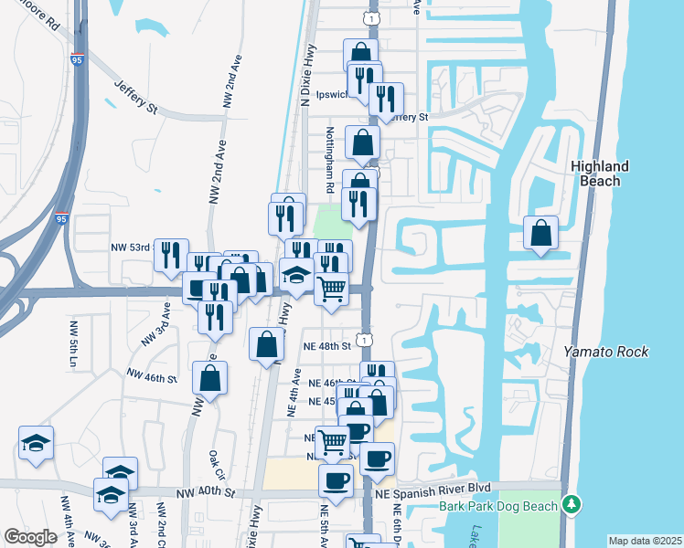 map of restaurants, bars, coffee shops, grocery stores, and more near 351 Yamato Road in Boca Raton