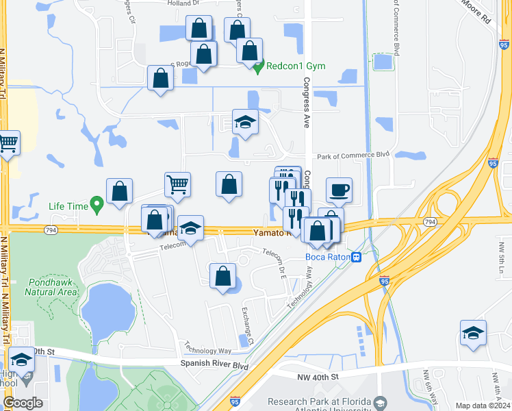map of restaurants, bars, coffee shops, grocery stores, and more near 901 Yamato Road in Boca Raton