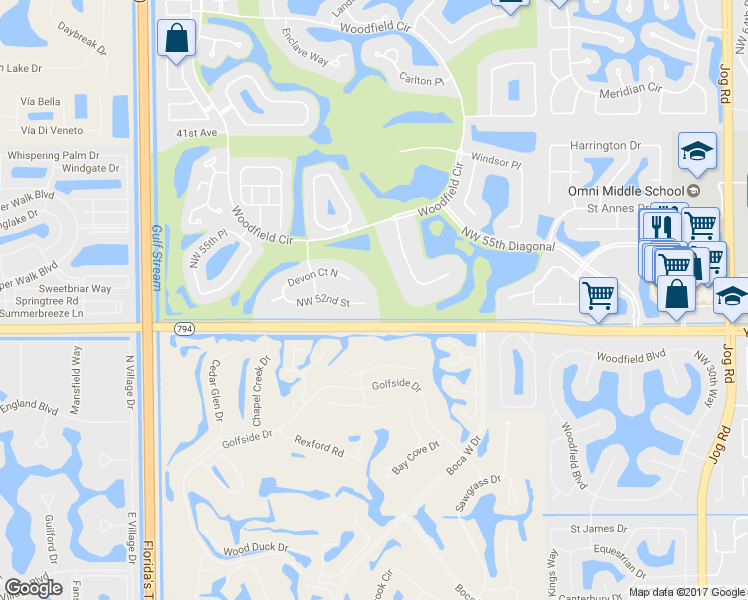 map of restaurants, bars, coffee shops, grocery stores, and more near 3712 Northwest 52nd Street in Boca Raton