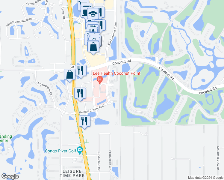 map of restaurants, bars, coffee shops, grocery stores, and more near 8540 Violeta Street in Estero