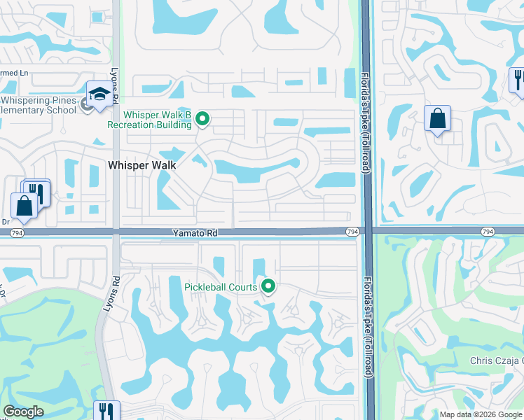map of restaurants, bars, coffee shops, grocery stores, and more near 8273 Springtree Road in Boca Raton