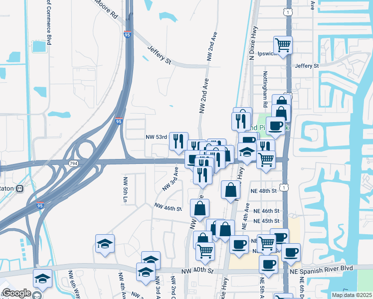 map of restaurants, bars, coffee shops, grocery stores, and more near 350 East Club Circle in Boca Raton