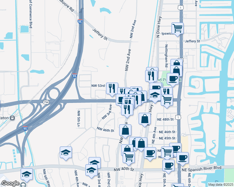 map of restaurants, bars, coffee shops, grocery stores, and more near 5151 West Club Circle in Boca Raton