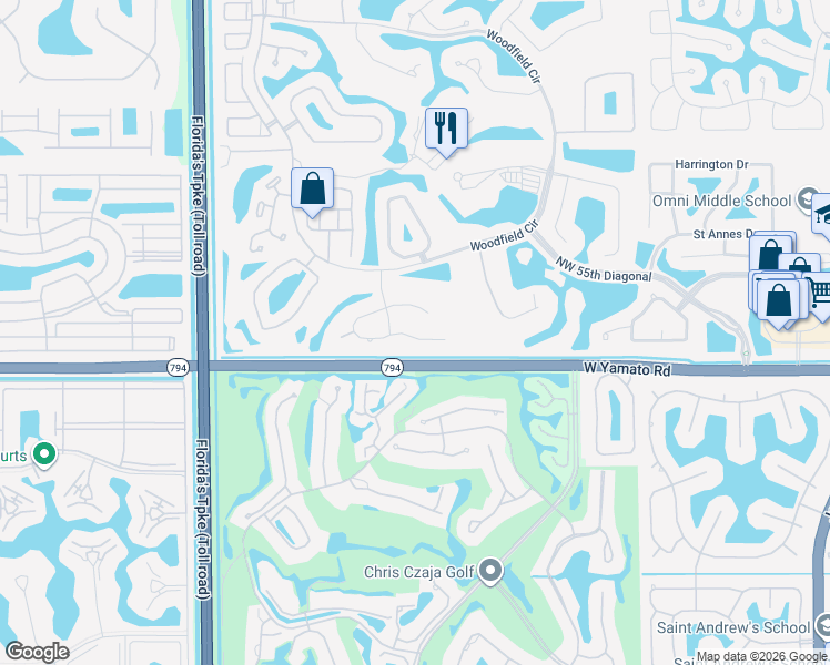 map of restaurants, bars, coffee shops, grocery stores, and more near 3835 Devon Court South in Boca Raton