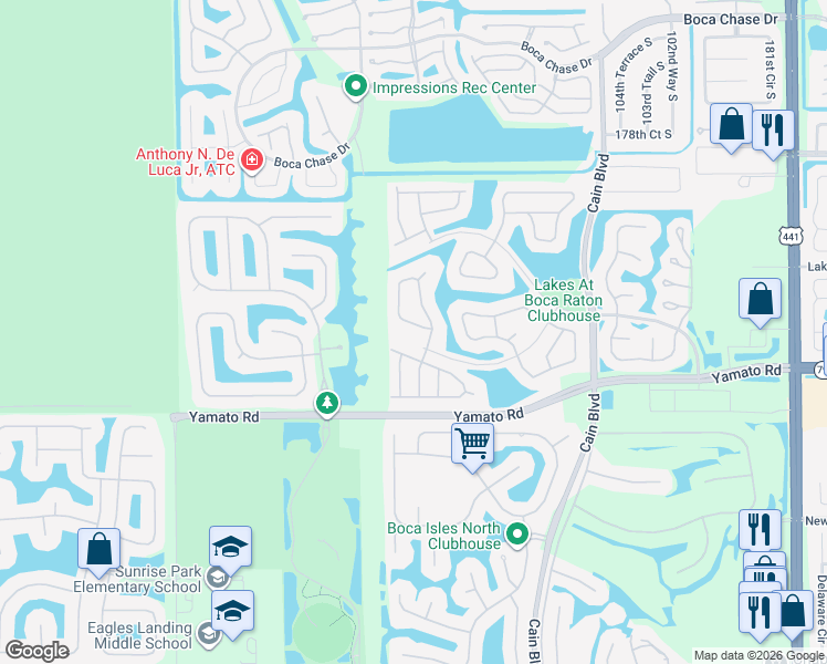 map of restaurants, bars, coffee shops, grocery stores, and more near 18618 Cape Sable Drive in Boca Raton