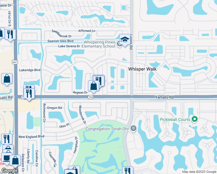map of restaurants, bars, coffee shops, grocery stores, and more near 18999 Stewart Circle in Boca Raton