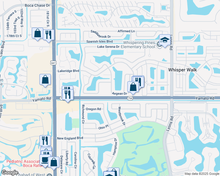 map of restaurants, bars, coffee shops, grocery stores, and more near 9506 Aegean Drive in Boca Raton