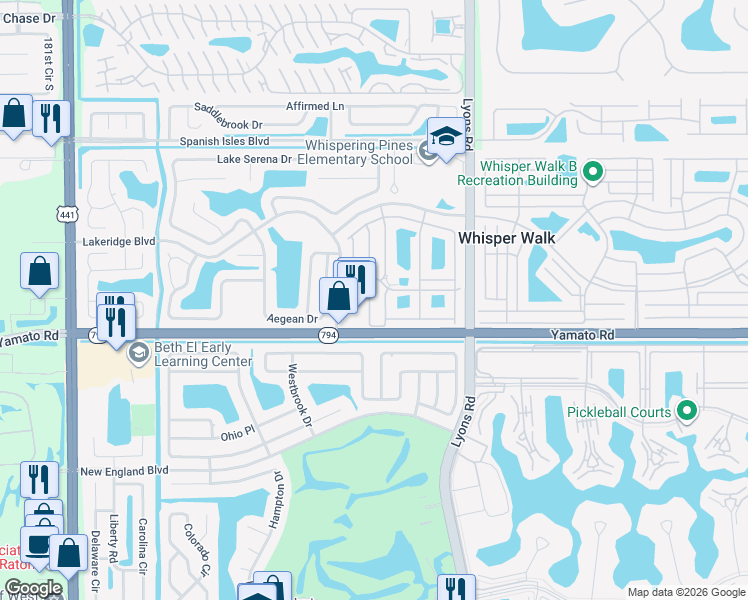 map of restaurants, bars, coffee shops, grocery stores, and more near 18900 Stewart Circle in Boca Raton