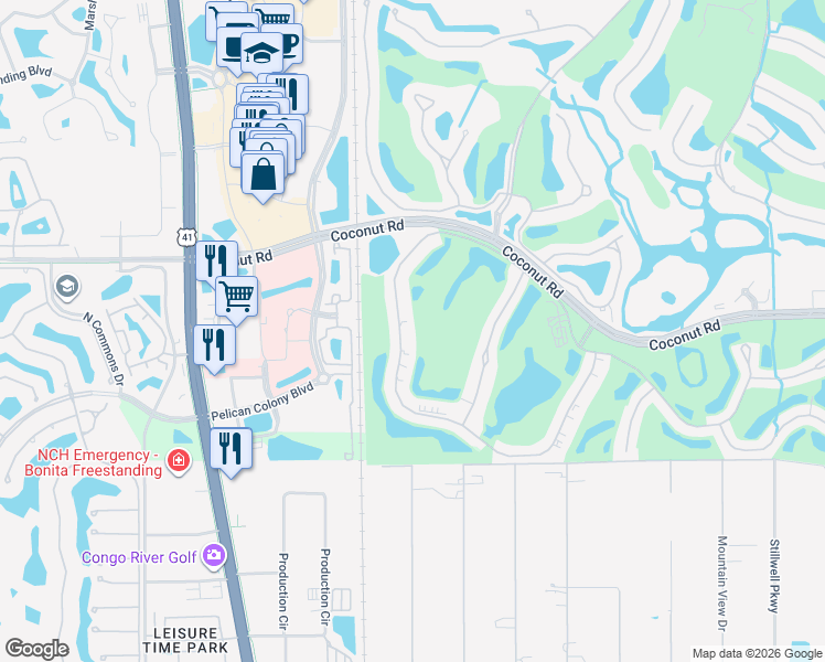 map of restaurants, bars, coffee shops, grocery stores, and more near 9271 Spring Run Boulevard in Bonita Springs