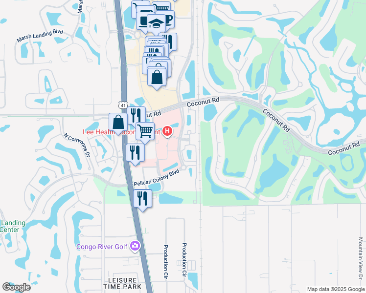 map of restaurants, bars, coffee shops, grocery stores, and more near 8540 Violeta Street in Estero