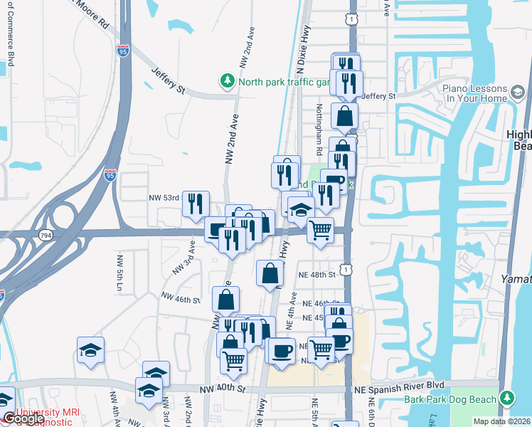 map of restaurants, bars, coffee shops, grocery stores, and more near 5121 Sabal Gardens Lane in Boca Raton