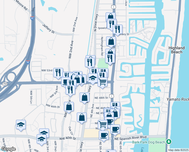 map of restaurants, bars, coffee shops, grocery stores, and more near 331 Yamato Road in Boca Raton