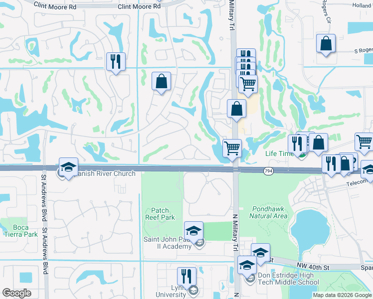 map of restaurants, bars, coffee shops, grocery stores, and more near 5272 Northwest 22nd Avenue in Boca Raton