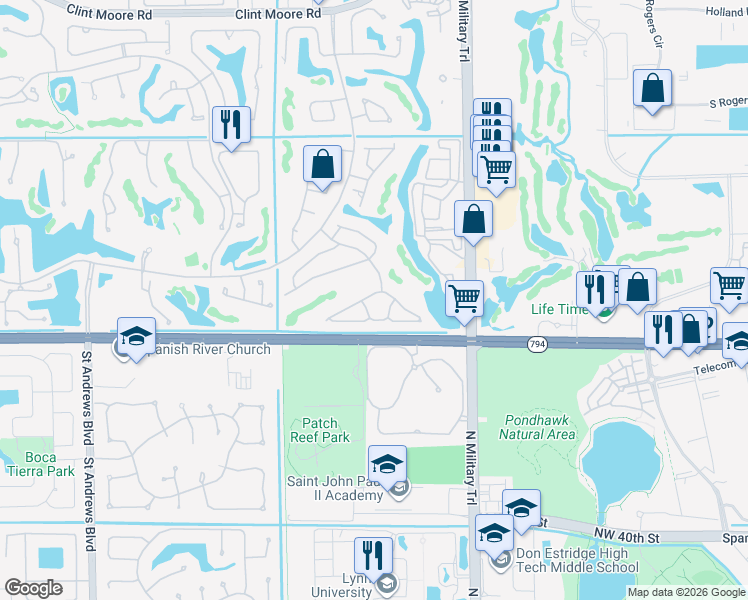 map of restaurants, bars, coffee shops, grocery stores, and more near 5272 Northwest 22nd Avenue in Boca Raton