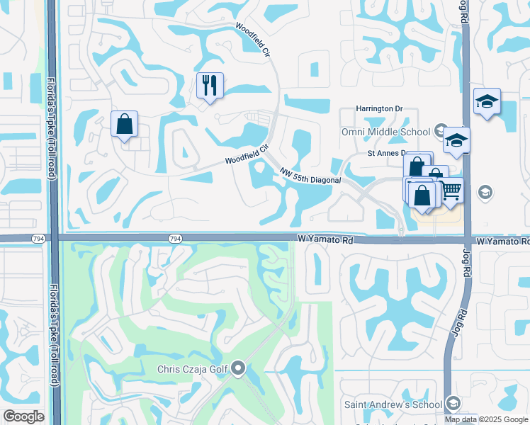 map of restaurants, bars, coffee shops, grocery stores, and more near 3656 Princeton Place in Boca Raton