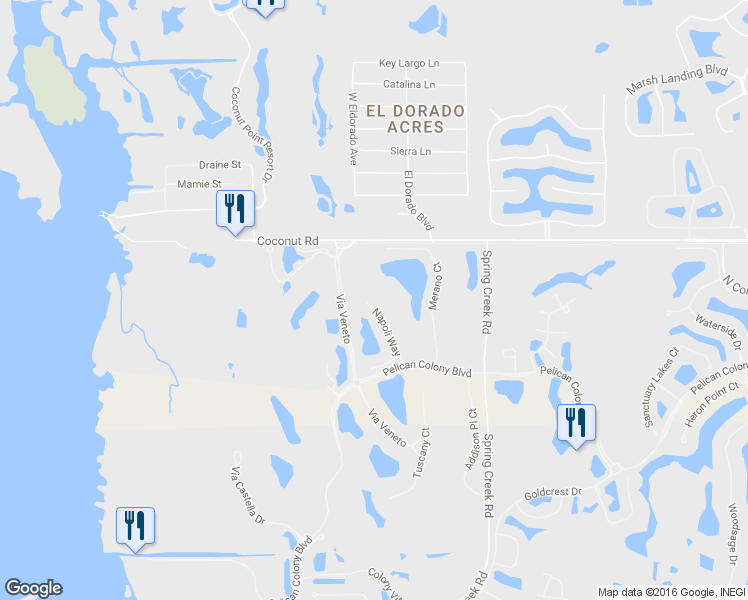 map of restaurants, bars, coffee shops, grocery stores, and more near 23731 Napoli Way in Bonita Springs