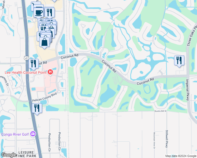 map of restaurants, bars, coffee shops, grocery stores, and more near 23536 Sandy Creek Terrace in Bonita Springs