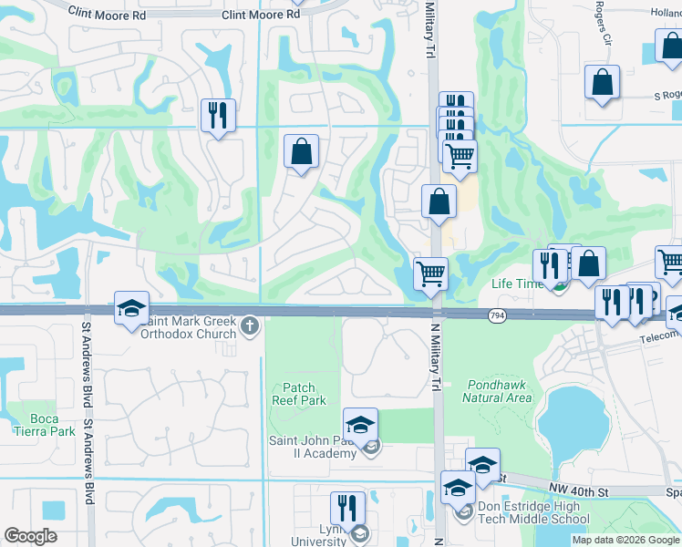 map of restaurants, bars, coffee shops, grocery stores, and more near 5272 Northwest 22nd Avenue in Boca Raton