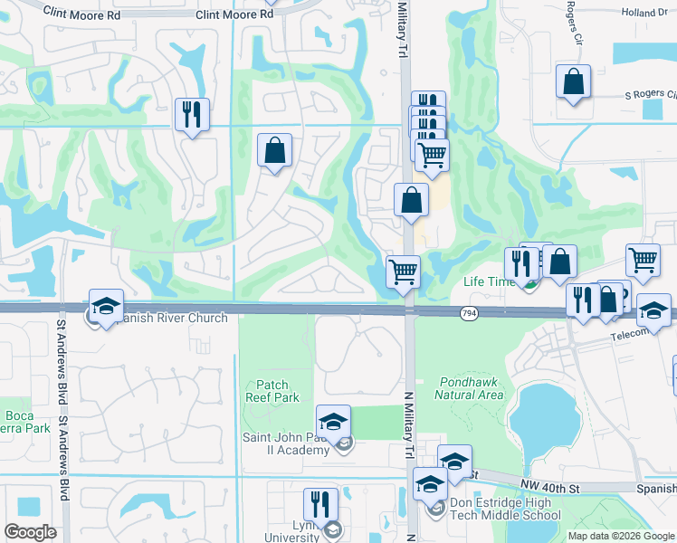 map of restaurants, bars, coffee shops, grocery stores, and more near 5272 Northwest 22nd Avenue in Boca Raton