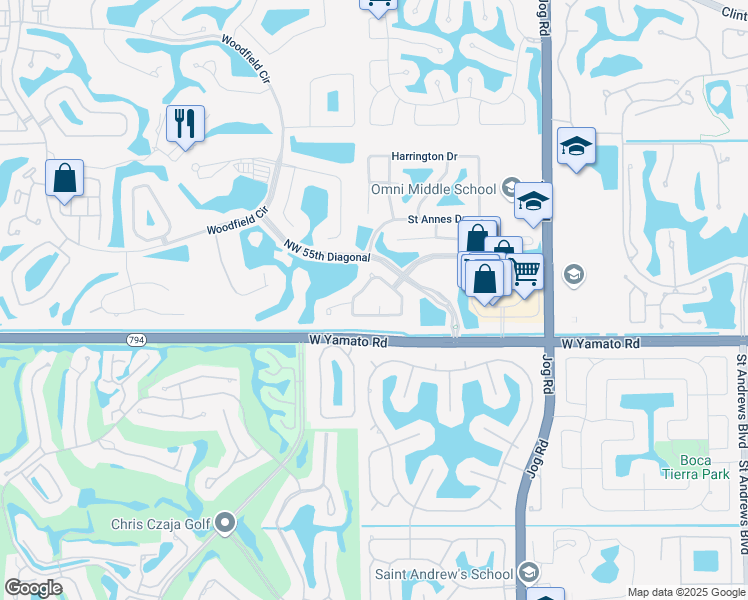 map of restaurants, bars, coffee shops, grocery stores, and more near 3347 Northwest 53rd Circle in Boca Raton