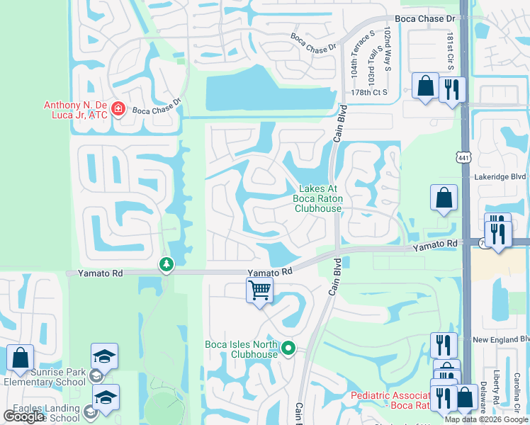 map of restaurants, bars, coffee shops, grocery stores, and more near 10743 Cypress Bend Drive in Boca Raton