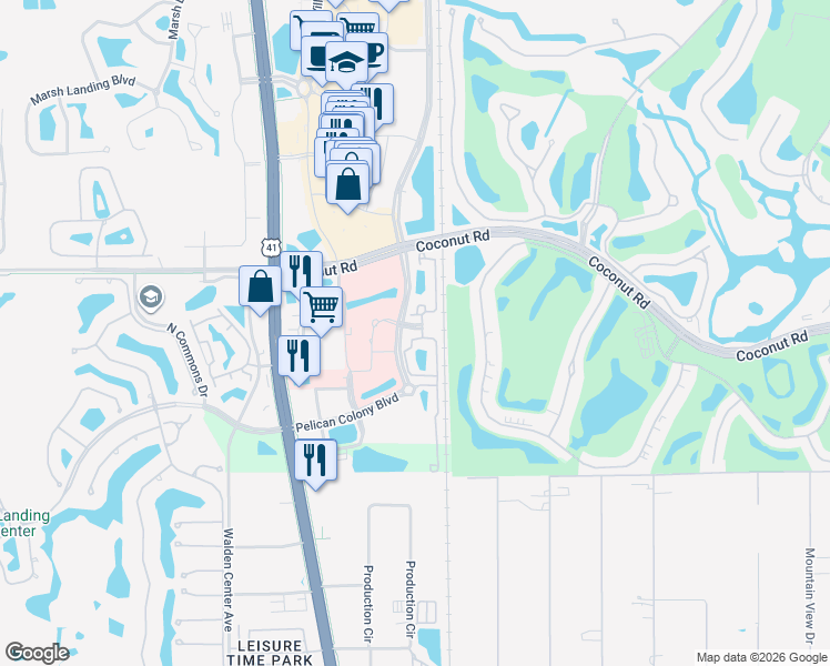 map of restaurants, bars, coffee shops, grocery stores, and more near 8540 Violeta Street in Estero