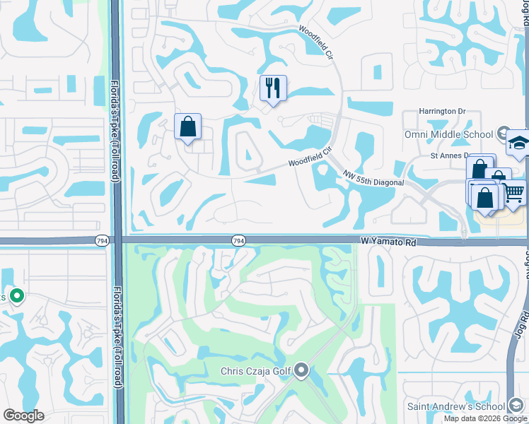 map of restaurants, bars, coffee shops, grocery stores, and more near 3835 Devon Court South in Boca Raton