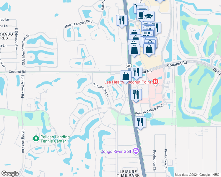 map of restaurants, bars, coffee shops, grocery stores, and more near 23640 Walden Center Drive in Bonita Springs
