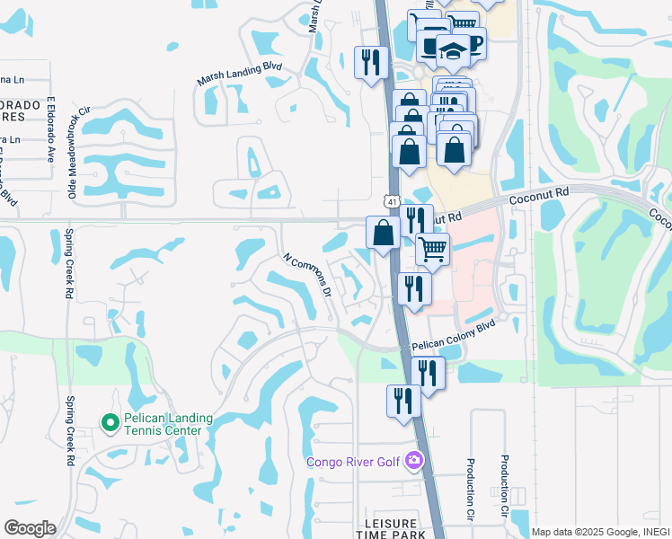 map of restaurants, bars, coffee shops, grocery stores, and more near 23640 Walden Center Drive in Bonita Springs