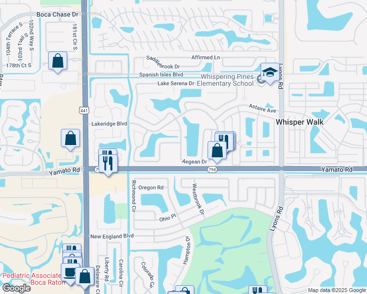 map of restaurants, bars, coffee shops, grocery stores, and more near 9517 Aegean Drive in Boca Raton