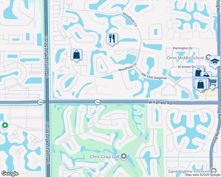 map of restaurants, bars, coffee shops, grocery stores, and more near 3712 Northwest 52nd Street in Boca Raton
