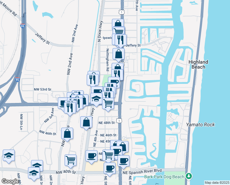 map of restaurants, bars, coffee shops, grocery stores, and more near 351 Yamato Road in Boca Raton