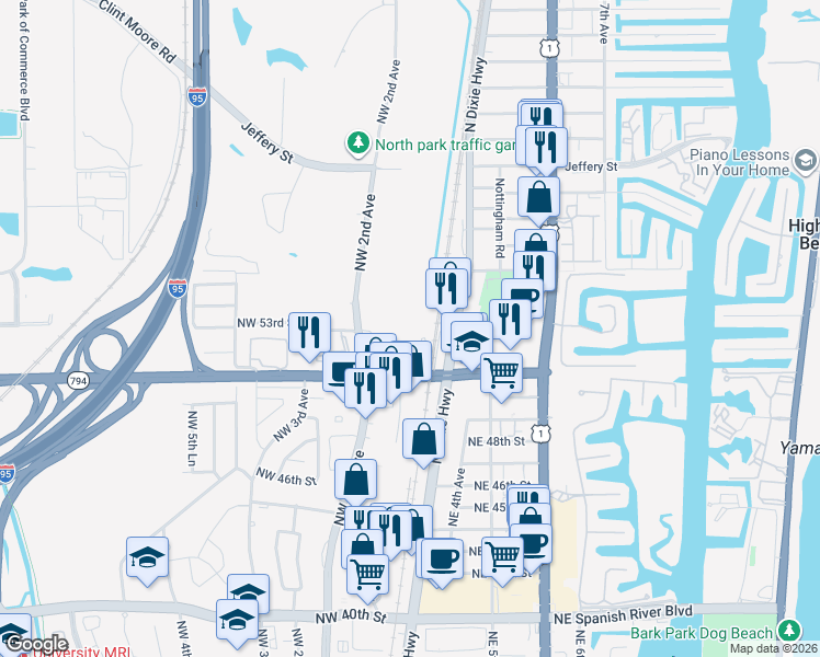 map of restaurants, bars, coffee shops, grocery stores, and more near 5121 Sabal Gardens Lane in Boca Raton