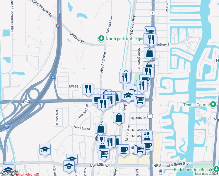 map of restaurants, bars, coffee shops, grocery stores, and more near 5340 Northwest 2nd Avenue in Boca Raton