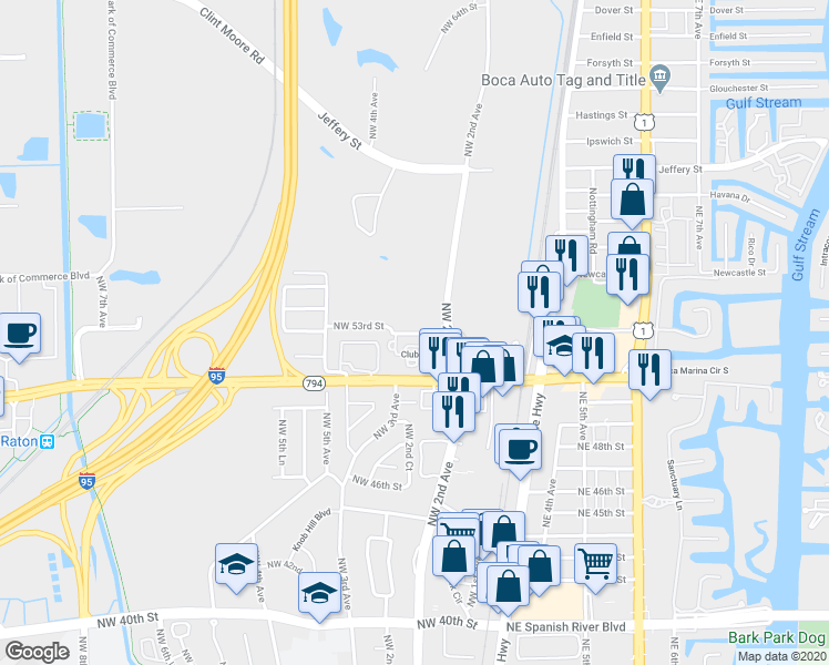 map of restaurants, bars, coffee shops, grocery stores, and more near 400 Club Circle in Boca Raton
