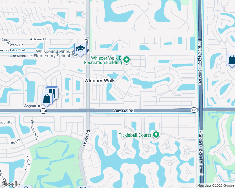 map of restaurants, bars, coffee shops, grocery stores, and more near 8746 Windrow Way in Boca Raton