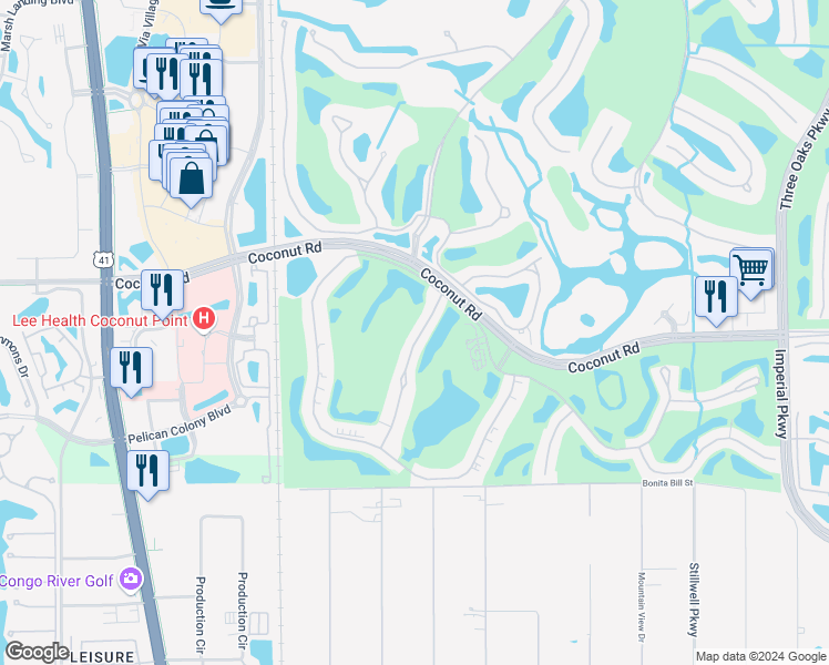 map of restaurants, bars, coffee shops, grocery stores, and more near 23531 Sandy Creek Terrace in Bonita Springs