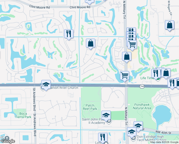 map of restaurants, bars, coffee shops, grocery stores, and more near 5286 Northwest 20th Avenue in Boca Raton